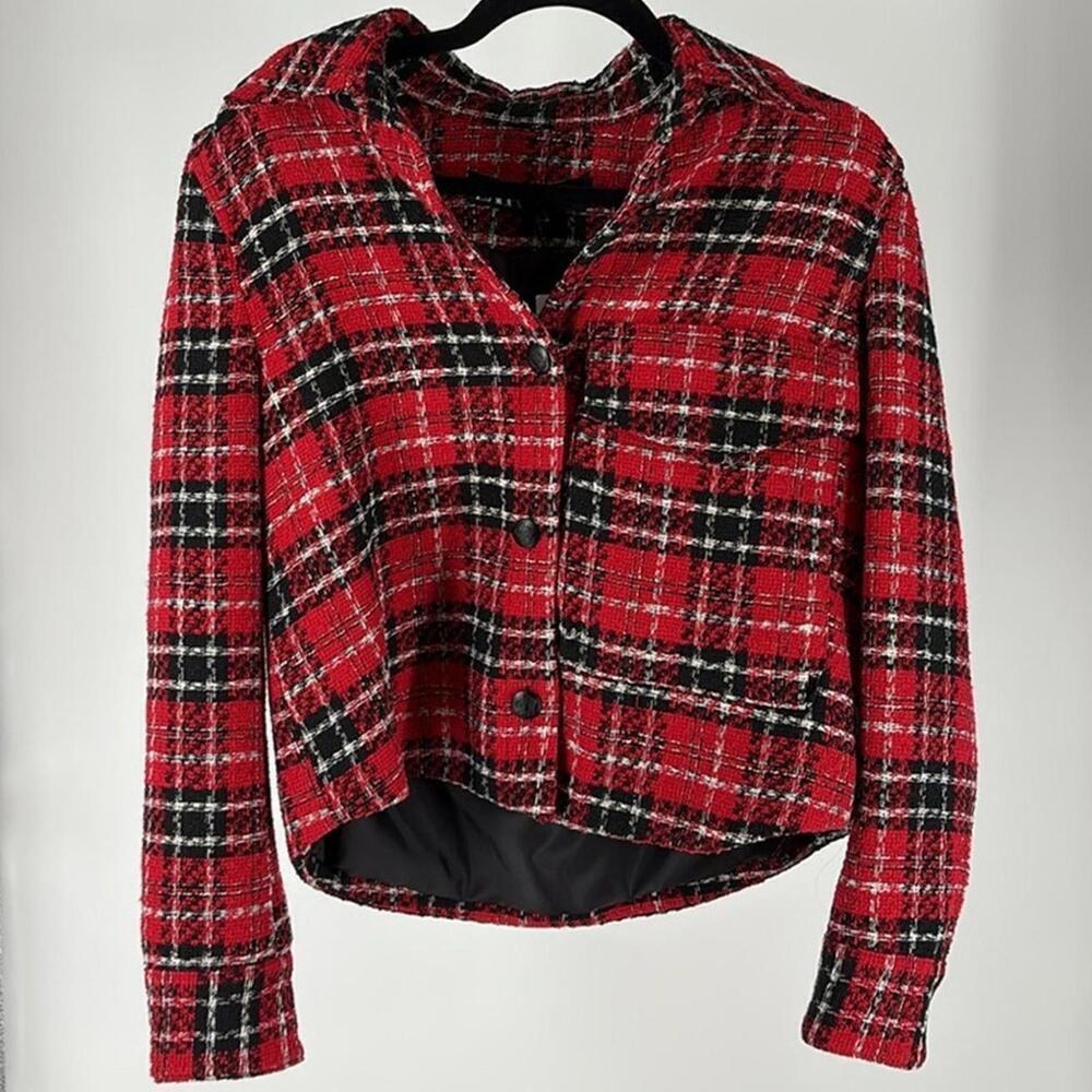 Zara Red Plaid Cropped Jacket - Picture 6 of 6